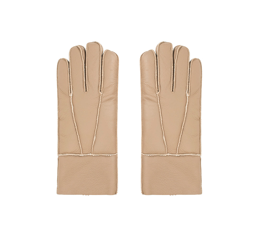 Leather Fluffy Sheepskin Wool Stitching Gloves