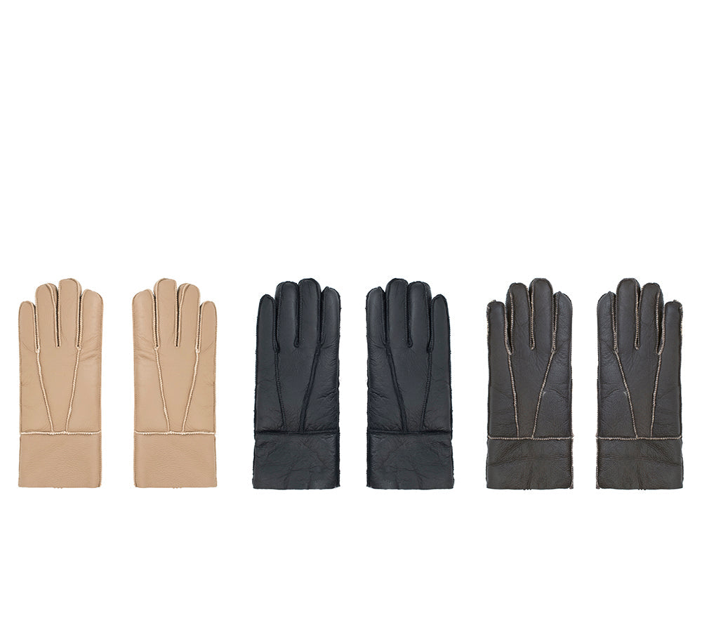 Leather Fluffy Sheepskin Wool Stitching Gloves - Huakoa