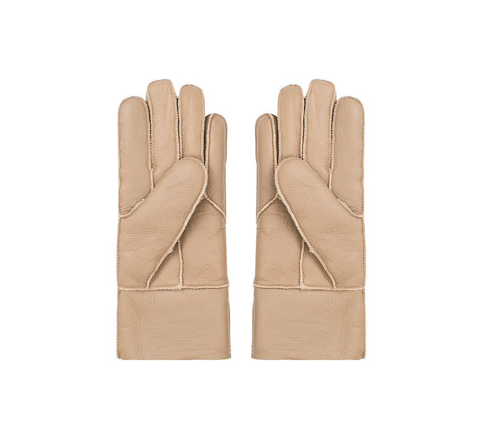 Leather Fluffy Sheepskin Wool Stitching Gloves