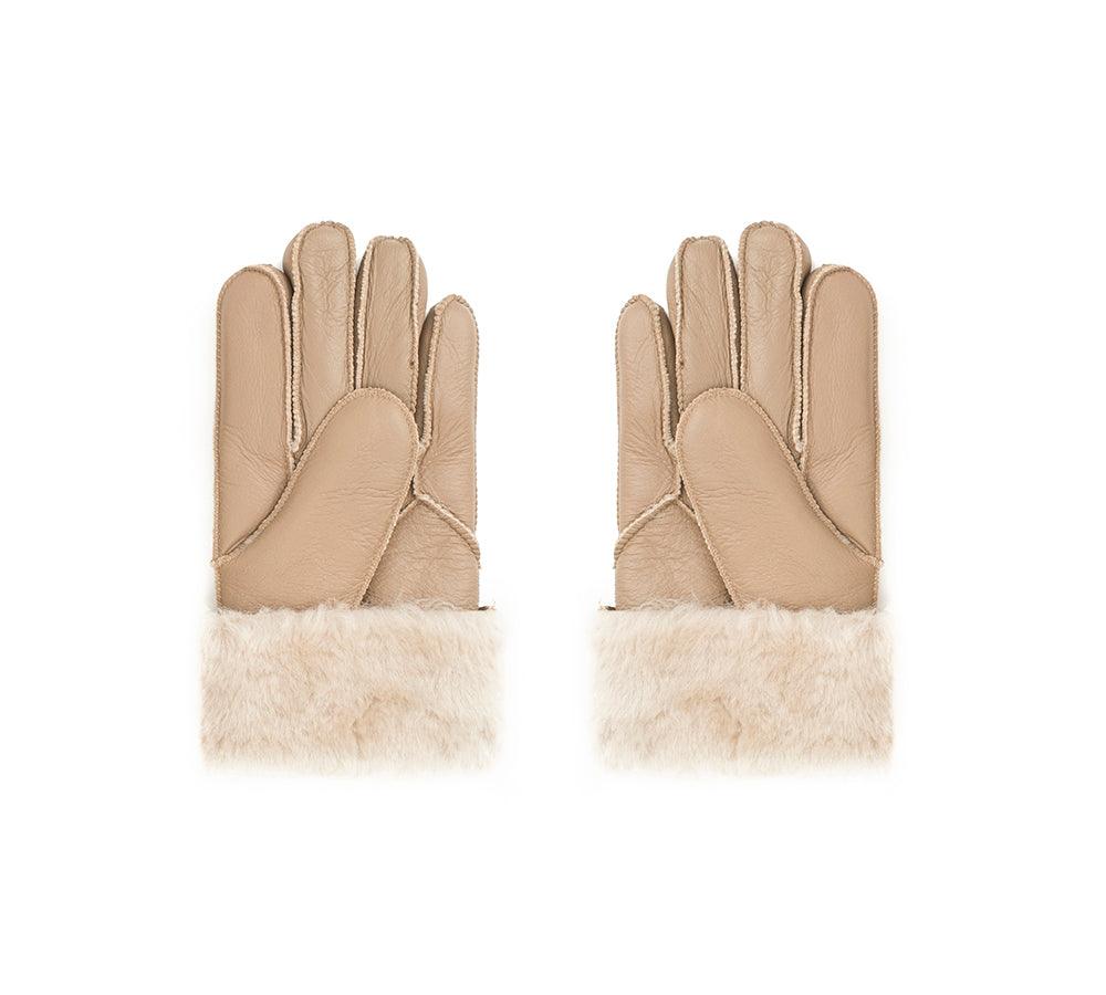 Leather Fluffy Sheepskin Wool Stitching Gloves - Huakoa