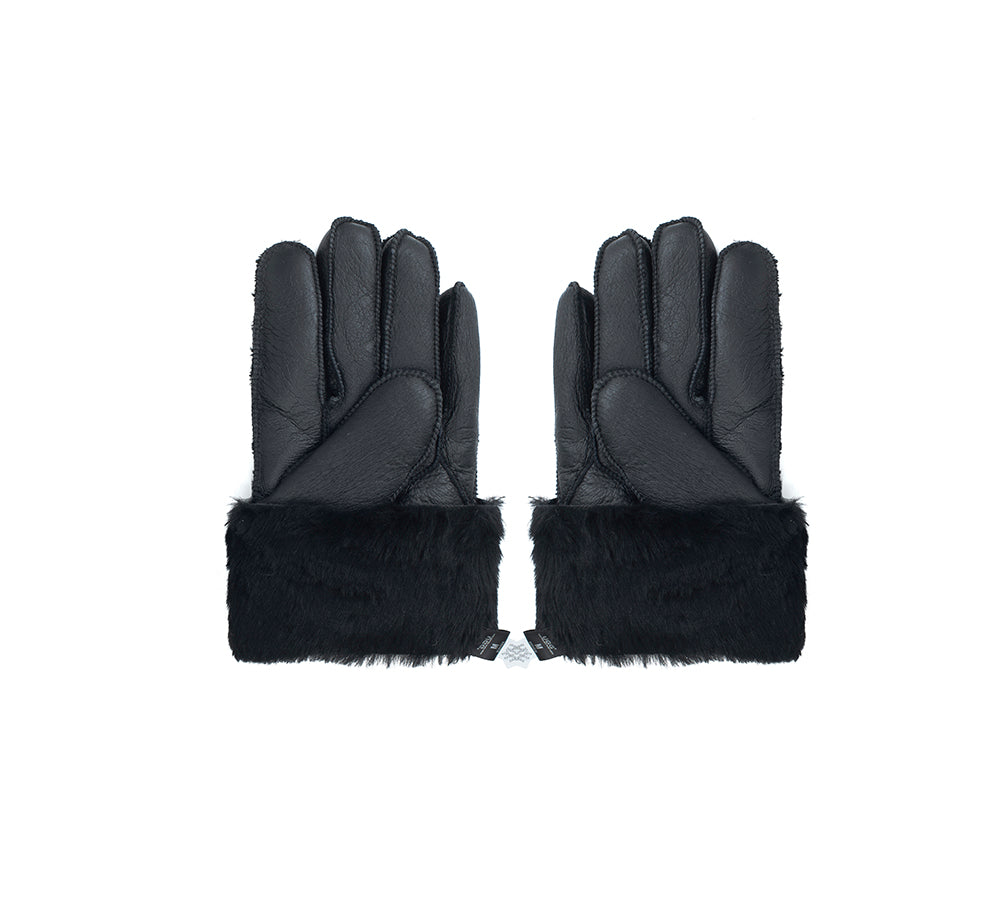 Leather Fluffy Sheepskin Wool Stitching Gloves