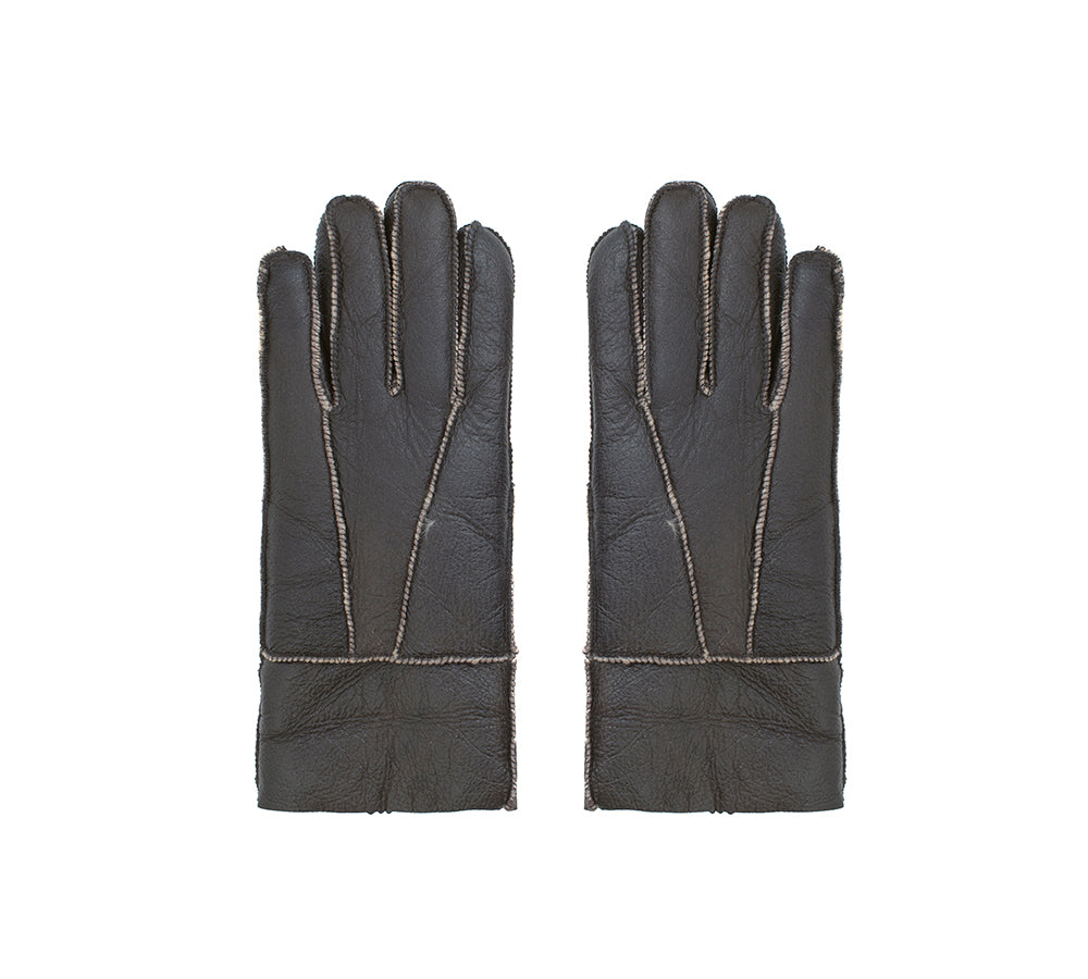 Leather Fluffy Sheepskin Wool Stitching Gloves