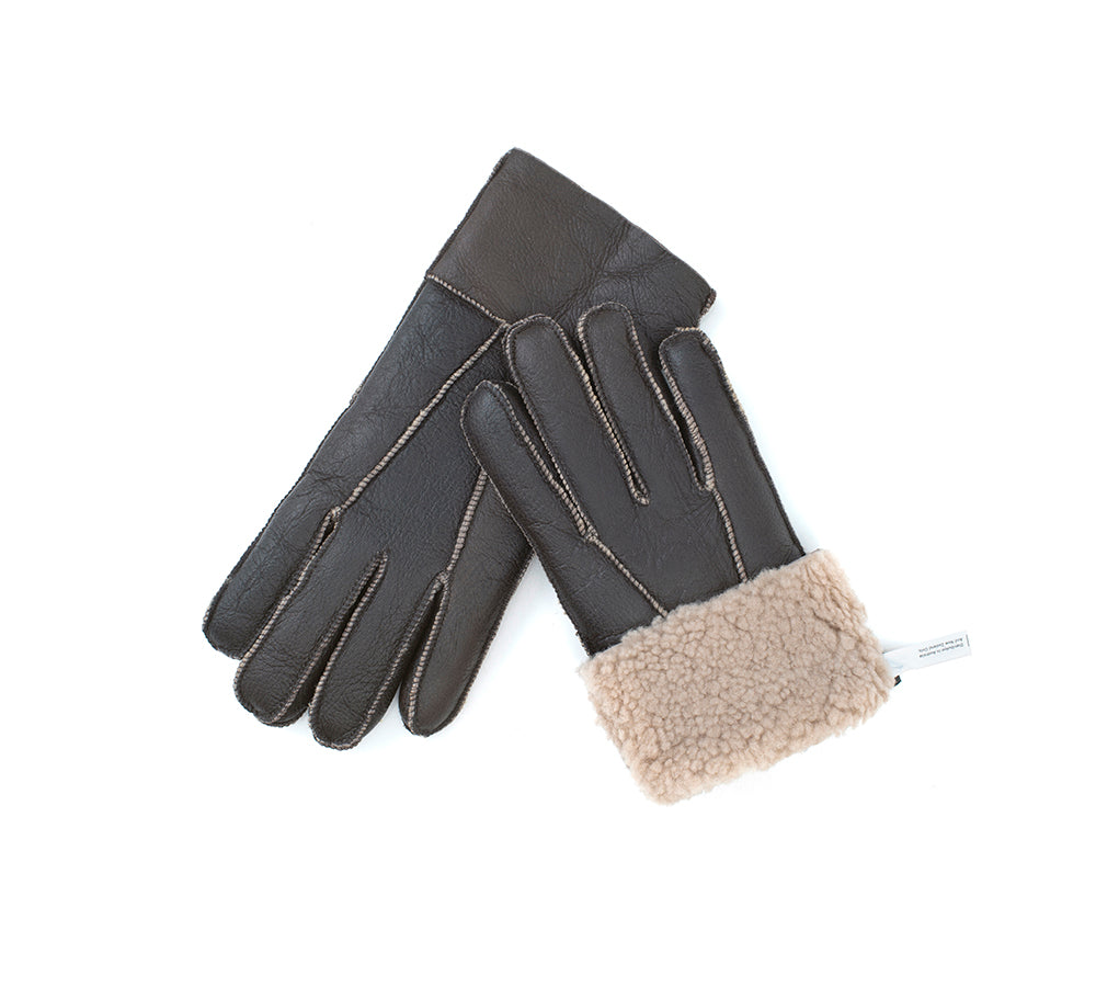 Leather Fluffy Sheepskin Wool Stitching Gloves