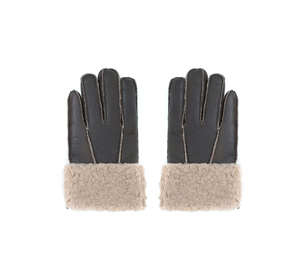 Leather Fluffy Sheepskin Wool Stitching Gloves