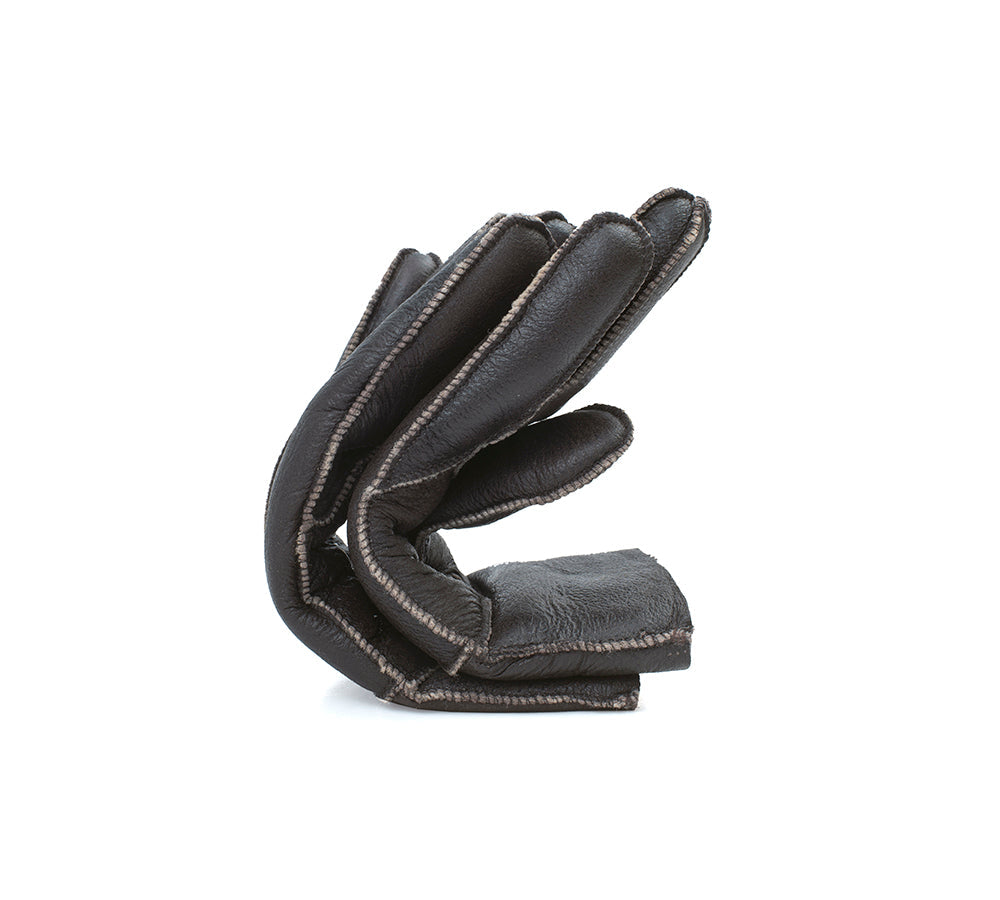 Leather Fluffy Sheepskin Wool Stitching Gloves