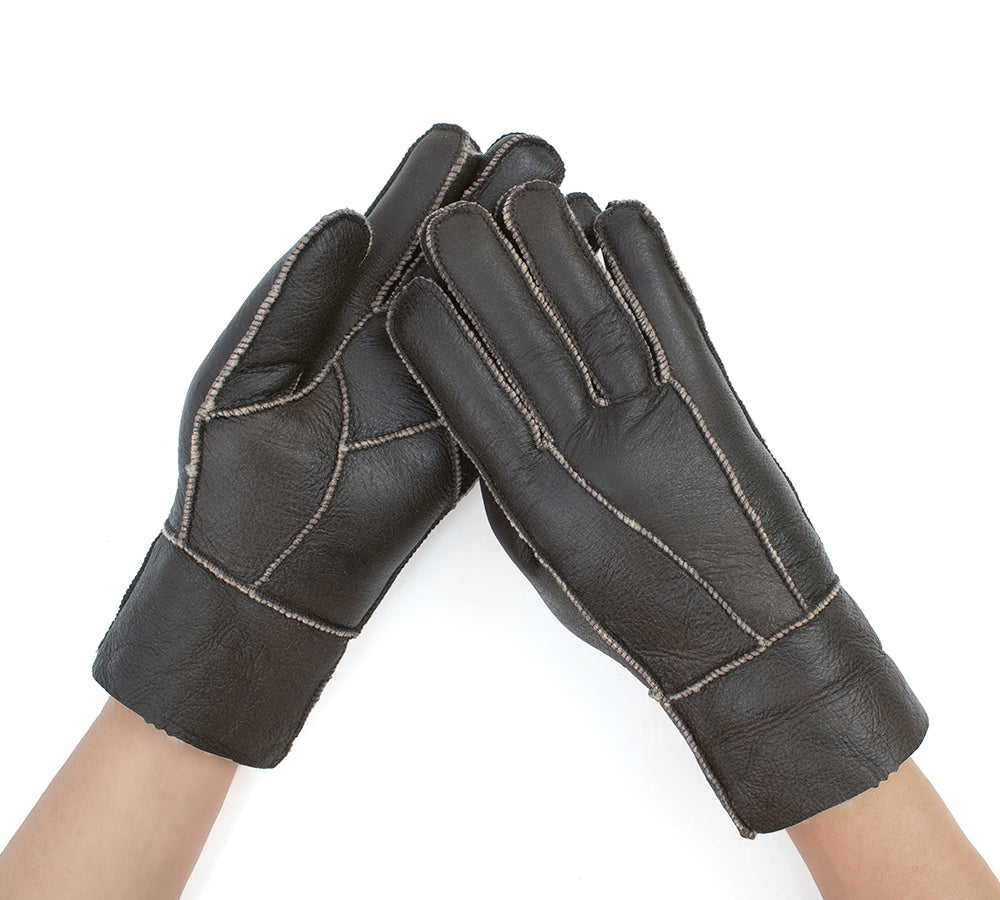 Leather Fluffy Sheepskin Wool Stitching Gloves