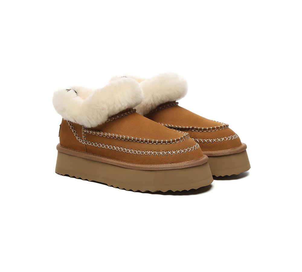 UGG Boots Women Sheepskin Wool Collar Ankle Platform Mini Santana - Huakoa