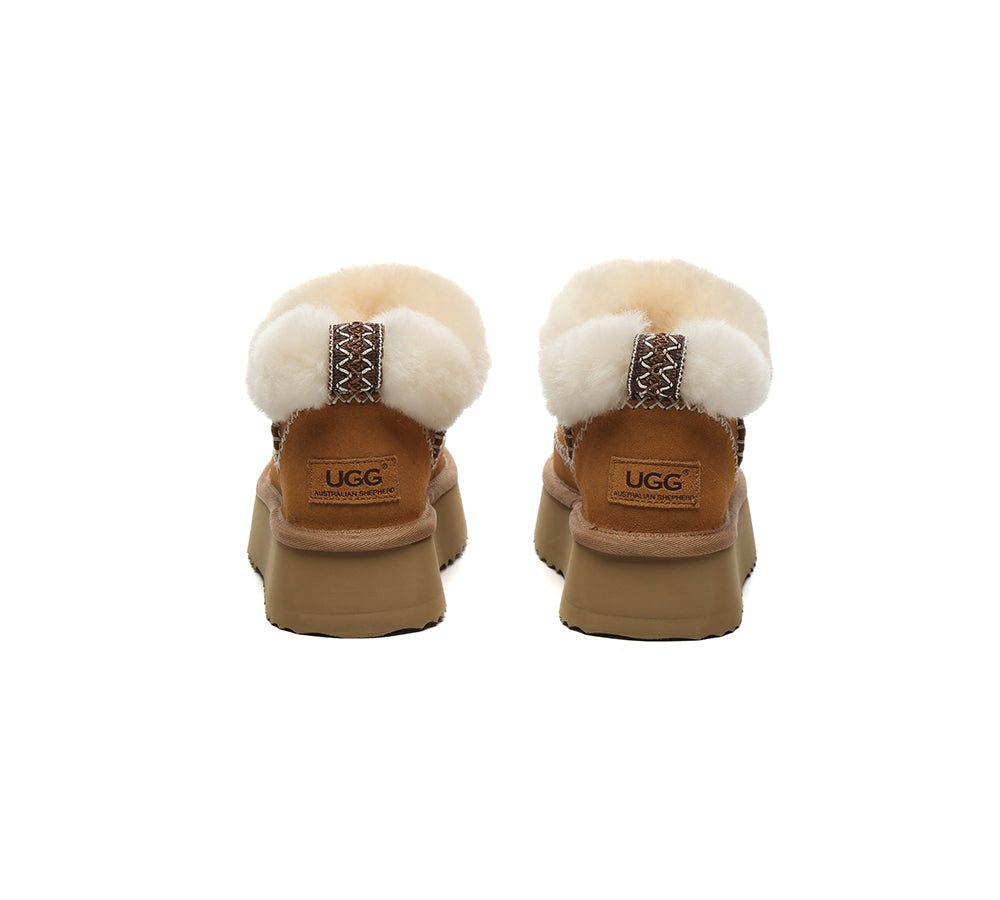 UGG Boots Women Sheepskin Wool Collar Ankle Platform Mini Santana