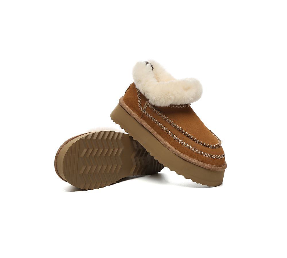 UGG Boots Women Sheepskin Wool Collar Ankle Platform Mini Santana - Huakoa