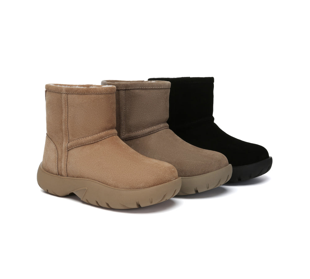 UGG Boots Sheepskin Wool Mid Calf Chunky Short Classic Salma - Huakoa