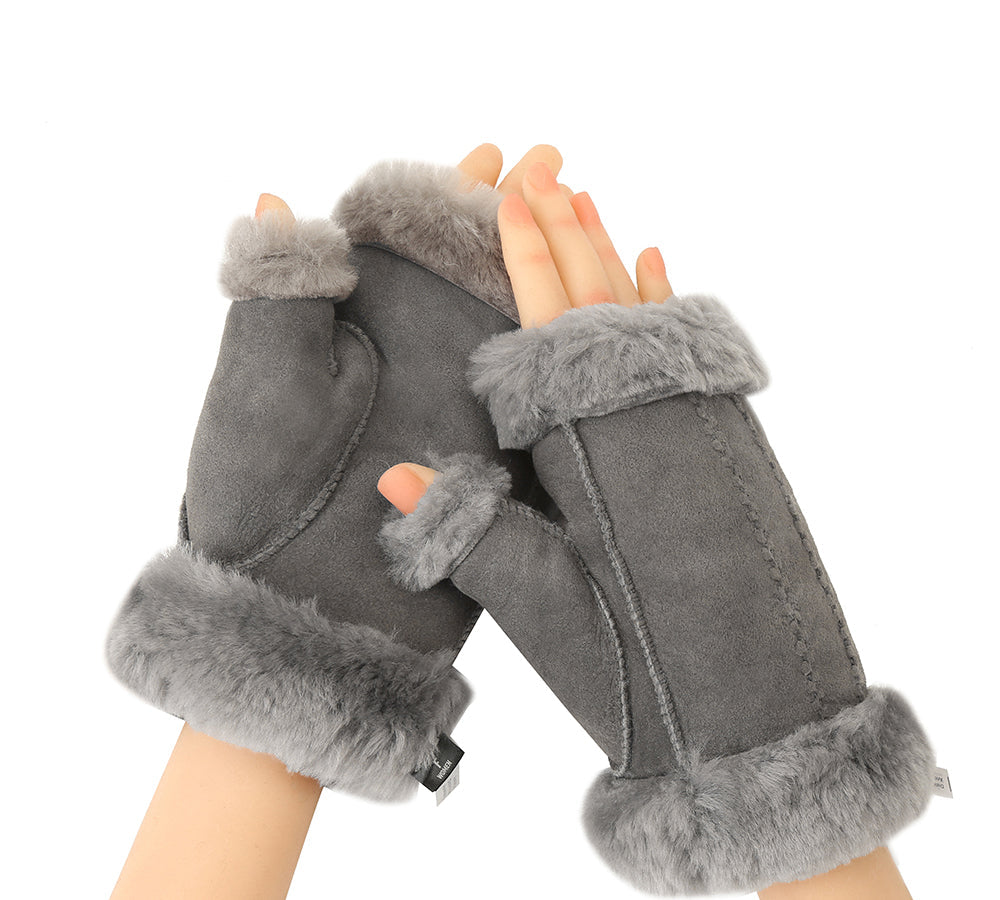 Fluffy Fingerless Sheepskin Wool Mittens
