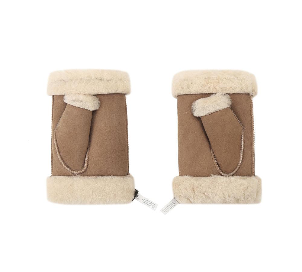 Fluffy Fingerless Sheepskin Wool Mittens - Huakoa