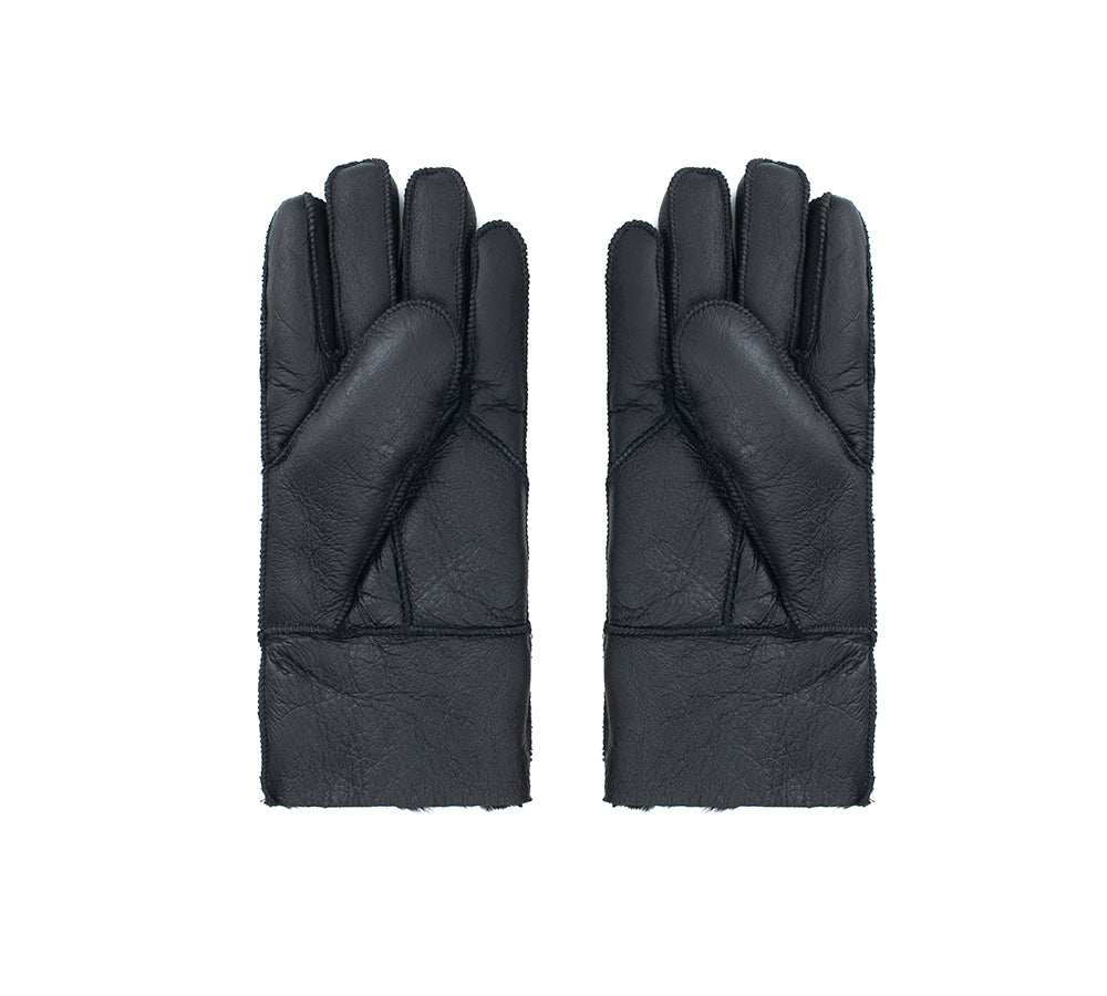 Leather Fluffy Sheepskin Wool Stitching Gloves