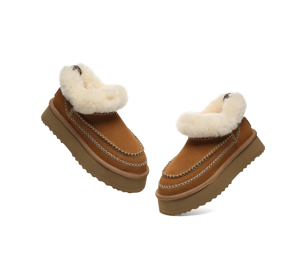 UGG Boots Women Sheepskin Wool Collar Ankle Platform Mini Santana
